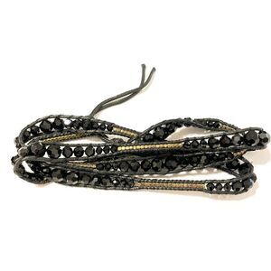 Bindy Crystal Beads Cord Wrap Bracelet Black Gold